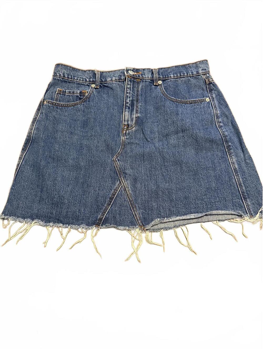 Denim Mini Skirt with Raw Hem